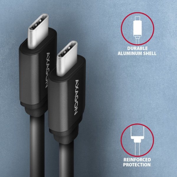 AXAGON BUCM-CM20TB Kabel Twister USB-C - USB-C, 1.1m USB2.0 3A ALU, czarny