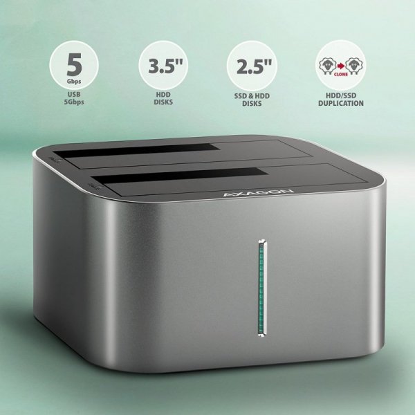 AXAGON ADSA-DC Stacja dokująca USB 3.2 Gen 1 - 2x SATA 6G 2.5&quot;/3.5&quot; SSD/HDD