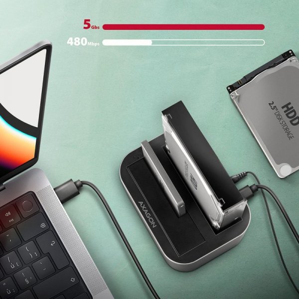 AXAGON ADSA-DC Stacja dokująca USB 3.2 Gen 1 - 2x SATA 6G 2.5&quot;/3.5&quot; SSD/HDD