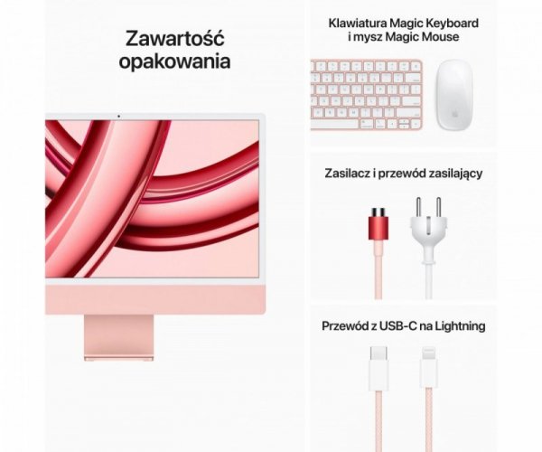 Apple iMac 24 cale: M3 8/8, 8GB, 256GB SSD - Różowy