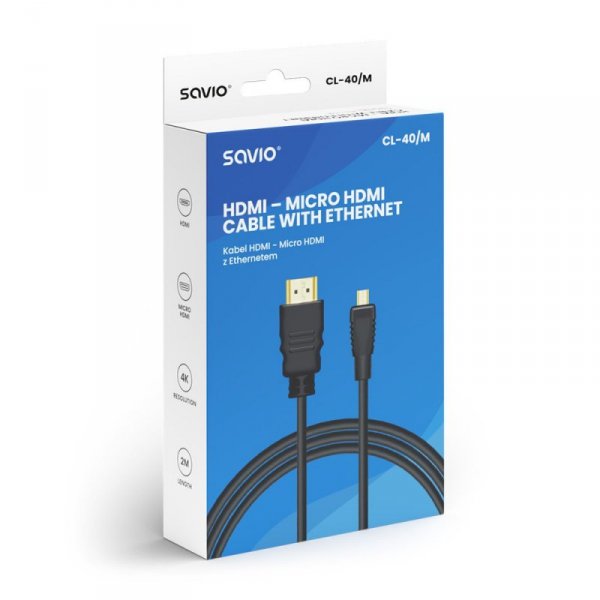 Savio Kabel HDMI (M) - micro HDMI (M) z Ethernetem,  2m, CL-40/M