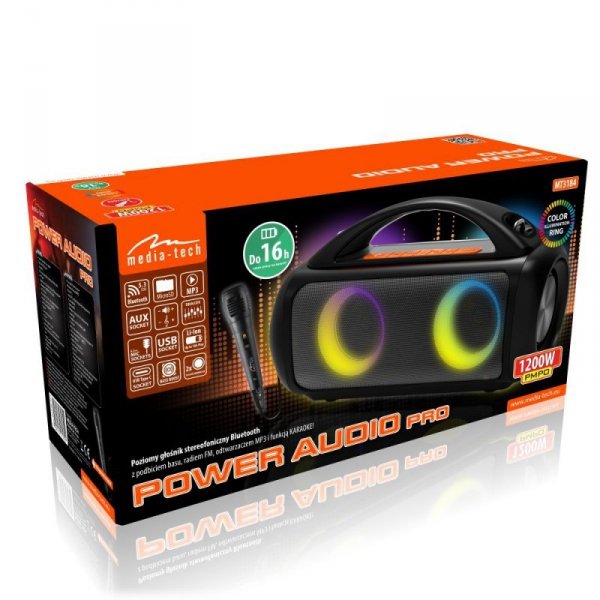 Media-Tech Głośnik POWER AUDIO PRO MT3184 Karaoke/Bluetooth 5.3/TWS/MP3/MicroSD/USB/Jack 6.3/AUX/Equalizer/USB-C/IPX5/RGB/16h/RM
