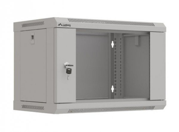 Lanberg Szafa instalacyjna rack wisząca 19&quot; 6U 540x350 szara drzwi przeszklone ( flat pack)