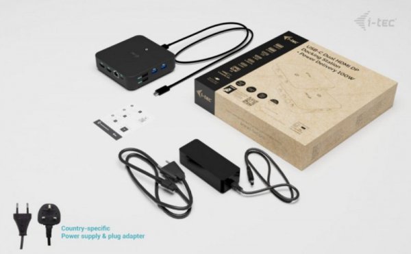 i-tec Stacja dokująca USB-C DP Dual HDMI Power Delivery 100W + Uniwersalna Ładowarka 100W