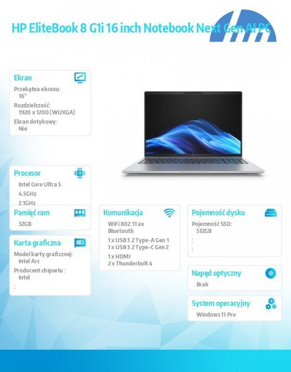 HP Inc. Notebook EliteBook 8 G1i U5-228V 512GB/32GB/W11P/16.0  C51MBET