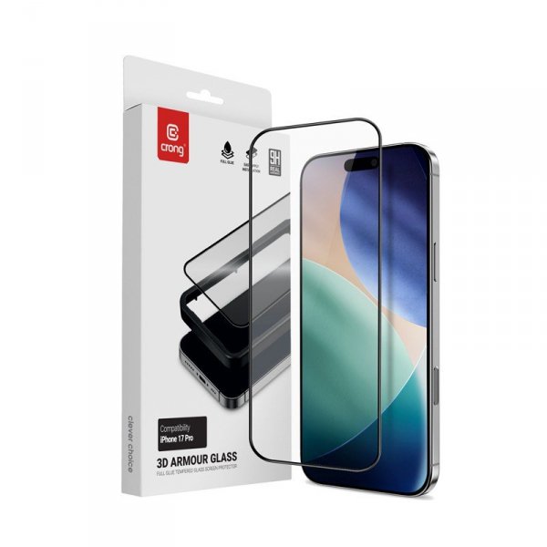 CRONG 3D Armour Glass - Szkło hartowane iPhone 17 Pro + ramka instalacyjna