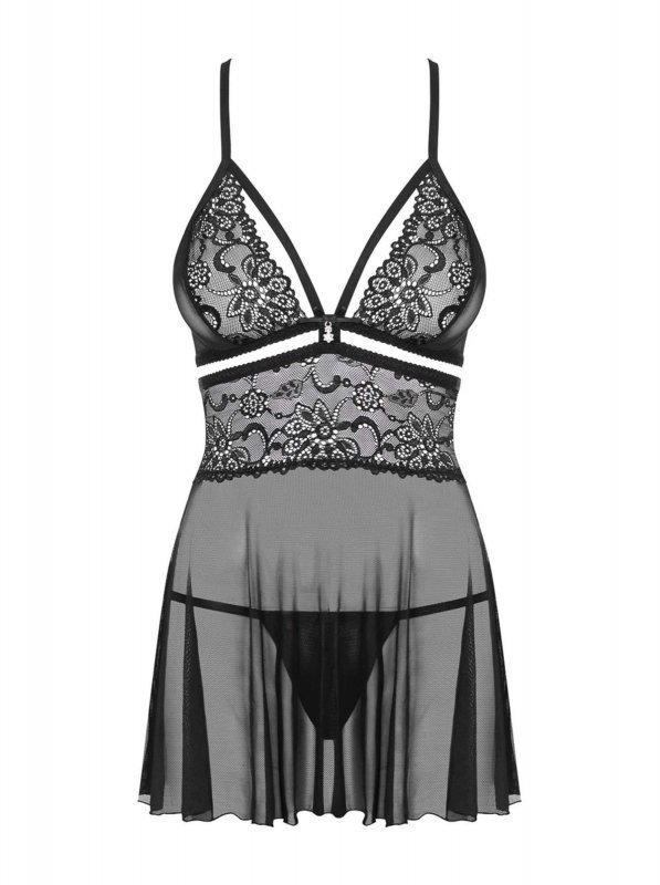 Bielizna-838-BAB-1 babydoll i stringi czarna  S/M