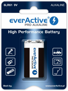 Baterie EVERACTIVE Alkaliczna PP3 (9V, 6LR61, 6F22, 6R61) 650mAh 1 szt. EV6LR61-PRO