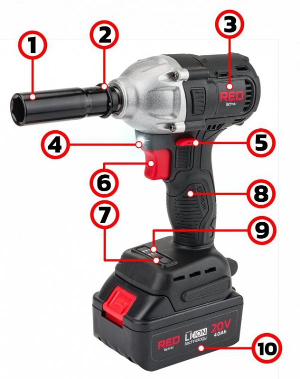 Klucz AKUMULATOROWY Udarowy do Kół 20V 4Ah 380Nm RED TECHNIC RTAKU0026