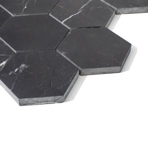 Mozaika Hexagon M z marmuru Black Silk, szczotka/mat