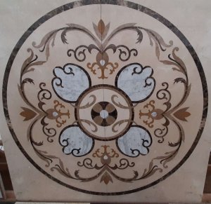 Mozaika z marmuru, kamienna rozeta w kwadracie  150x150 cm