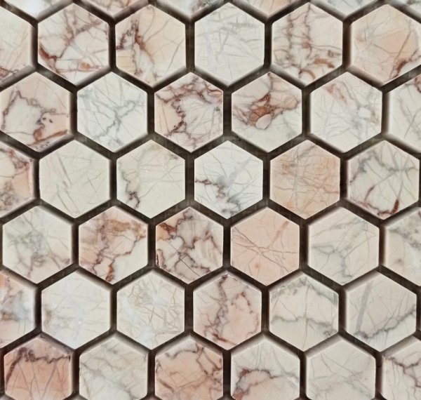 mozaika heksagon z marmuru sakura
