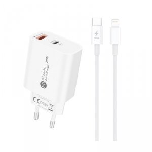 Ładowarka sieciowa 20W USB-A USB-C z kablem USB-C - iPhone Lightning 1m - biała