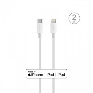 Kabel przewód do Apple z MFI USB-C - iPhone Lightning 2.4A 2m - biały