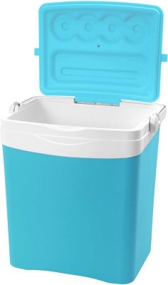 Lodówka turystyczna 25L KAMAI TROPIC na wkłady mrożące, szara z czerwoną pokrywą i białą rączką