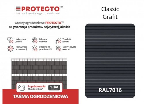 Taśma ogrodzeniowa 50mb Thermoplast® CLASSIC LINE 4,75cm GRAFIT