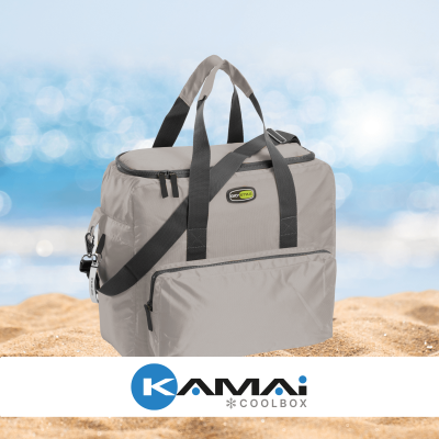 Torba termiczna Kamai Gio Style na ramię, pastelowy szary, z kieszeniami i rączką do noszenia, pojemność 33L