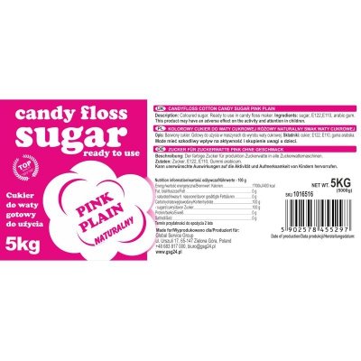 Kolorowy cukier do waty cukrowej czerwony o smaku naturalnym 5kg