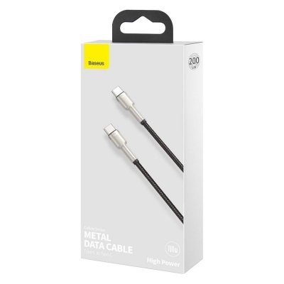 Przewód kabel USB-C - USB-C Cafule Metal Data Power Delivery 100W 2m - czarny