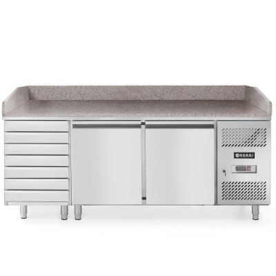 Stół chłodniczy do pizzy 2-drzwiowy z 7 szufladami blat granitowy szer. 202cm  - Hendi 232842