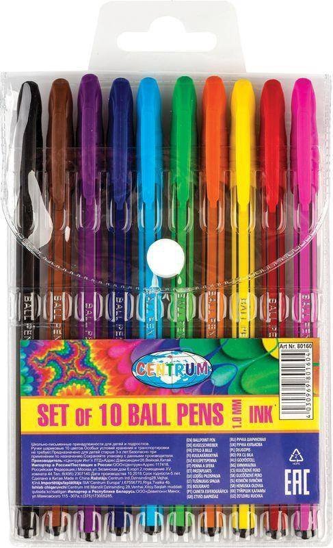 DŁUGOPIS PVC CENTRUM 80160 MIX*10 1.0 W KOLORZE WKŁADU 10SZT