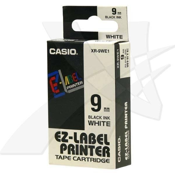 CASIO ORYGINALNY TAŚMA DO DRUKAREK ETYKIET, CASIO, XR-9WE1, CZARNY DRUK/BIAŁY PODKŁAD, NIELAMINOWANY, 8M, 9MM