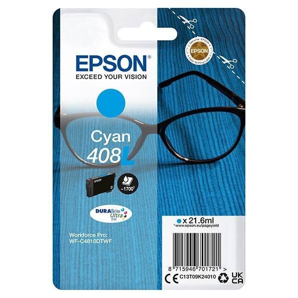EPSON ORYGINALNY INK / TUSZ C13T09K24010, T09K240, 408L, CYAN, 21.6ML, EPSON WF-C4810DTWF