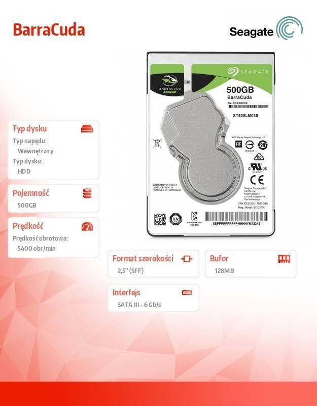 SEAGATE BARRACUDA 500GB 2,5&#039;&#039; 128MB ST500LM030