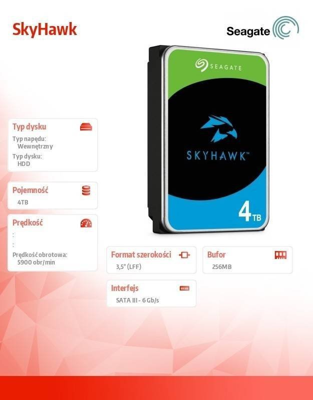 SEAGATE DYSK SKYHAWK 4TB 3,5&#039; 64MB ST4000VX016