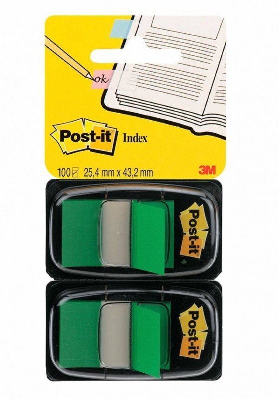 ZAKŁADKI INDEKSUJĄCE FOLIOWE 25,4X43,2MM 3M POST-IT® 680-G2EU ZIELONE 2X50SZT