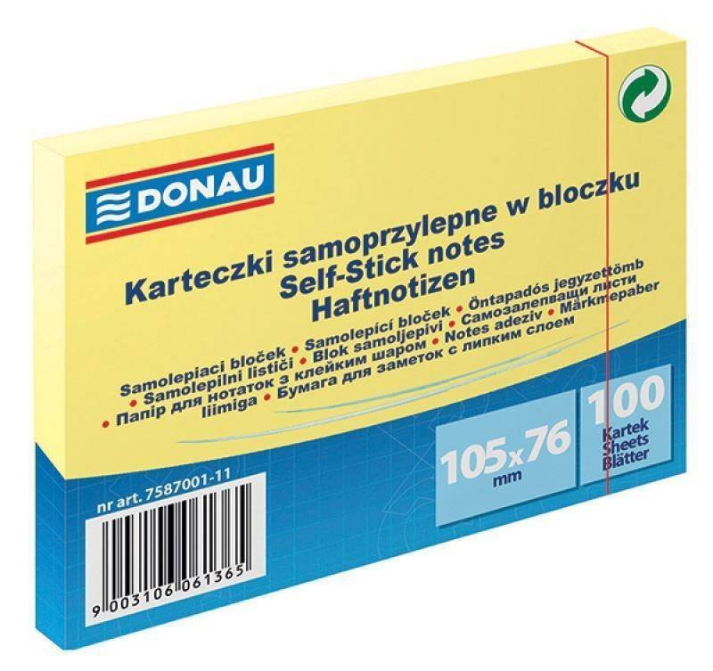 KARTECZKI SAMOPRZYLEPNE 105X76MM DONAU JASNO ŻÓŁTE 100KART