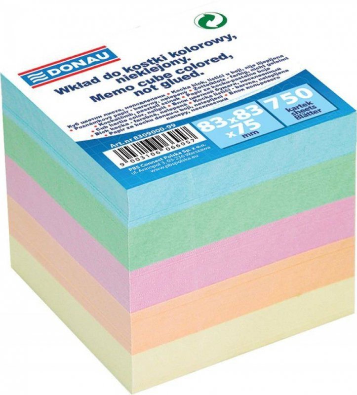 KOSTKA BIUROWA NIEKLEJONA 83X83X75MM DONAU MIX KOLORÓW