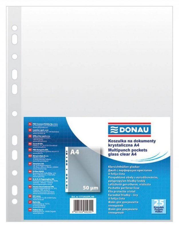 KOSZULKI KRYSTALICZNE A4 DONAU PP 50MIC 25SZT