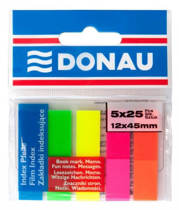 ZAKŁADKI INDEKSUJĄCE FOLIOWE 12X45MM DONAU MIX KOLORÓW 5X25 SZT