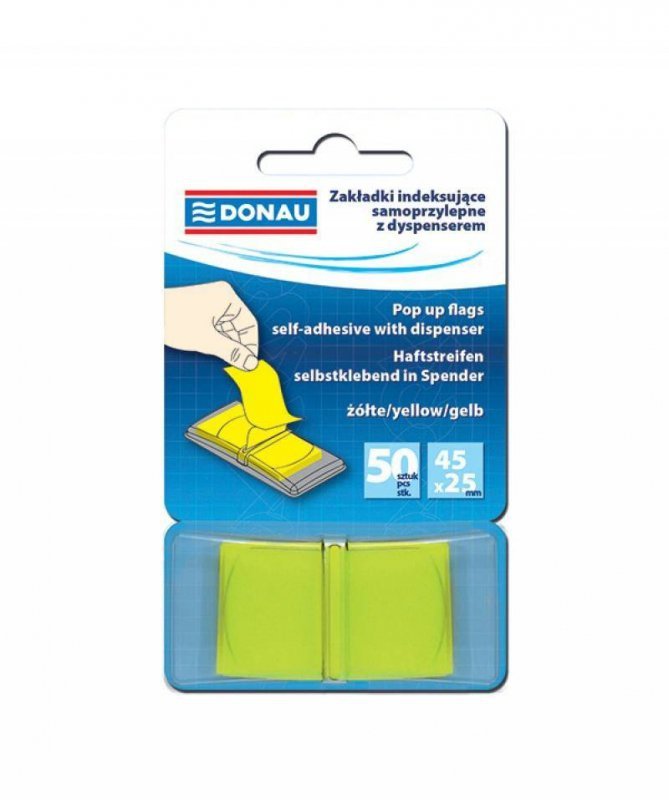 ZAKŁADKI INDEKSUJĄCE FOLIOWE 25X45MM DONAU ŻÓŁTE 50 SZT