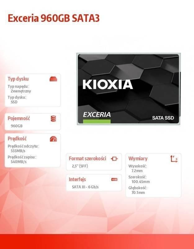 KIOXIA DYSK SSD EXCERIA 960GB SATA3 550/540MB/S