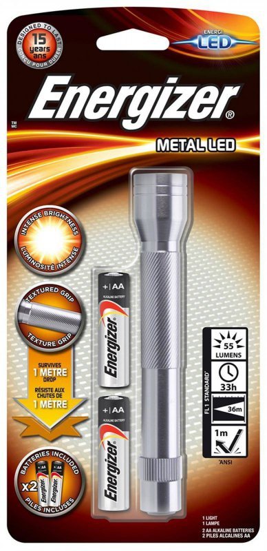 Latarka ENERGIZER Metal srebrna + 2szt. baterii AA