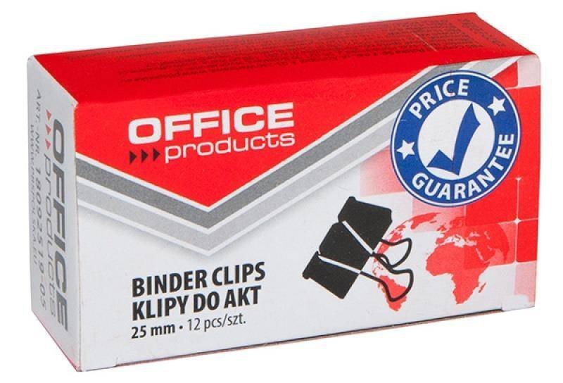 KLIPY 25MM OFFICE PRODUCTS CZARNE 12SZT