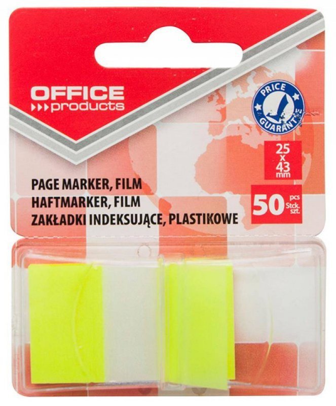 ZAKŁADKI INDEKSUJĄCE FOLIOWE 25X43MM OFFICE PRODUCTS ŻÓŁTE 50 SZT