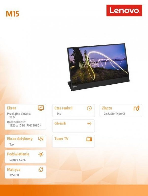 LENOVO MONITOR 15.6 THINKVISION M15 WLED LCD 62CAUAT1WL