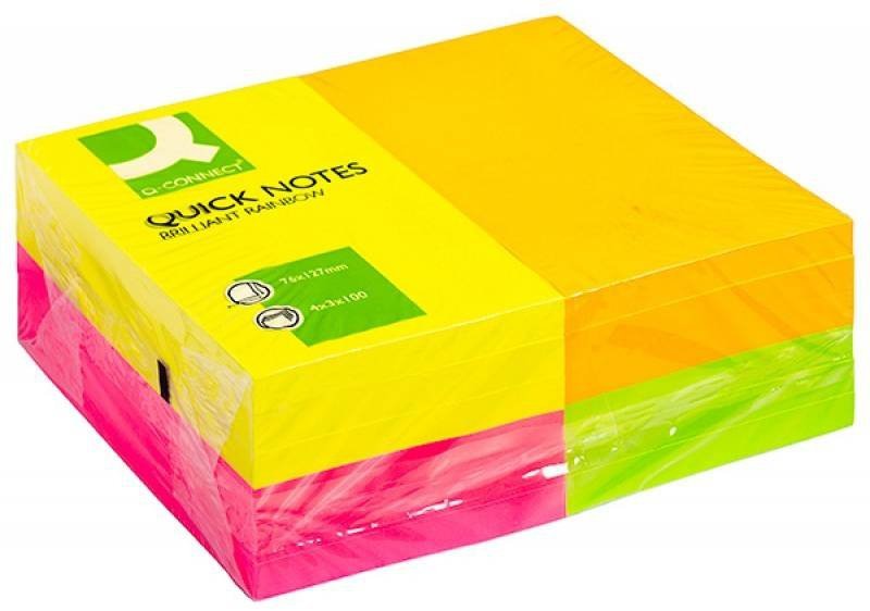 KARTECZKI SAMOPRZYLEPNE 127X76MM Q-CONNECT RAINBOW NEONOWE MIX 12X100KART