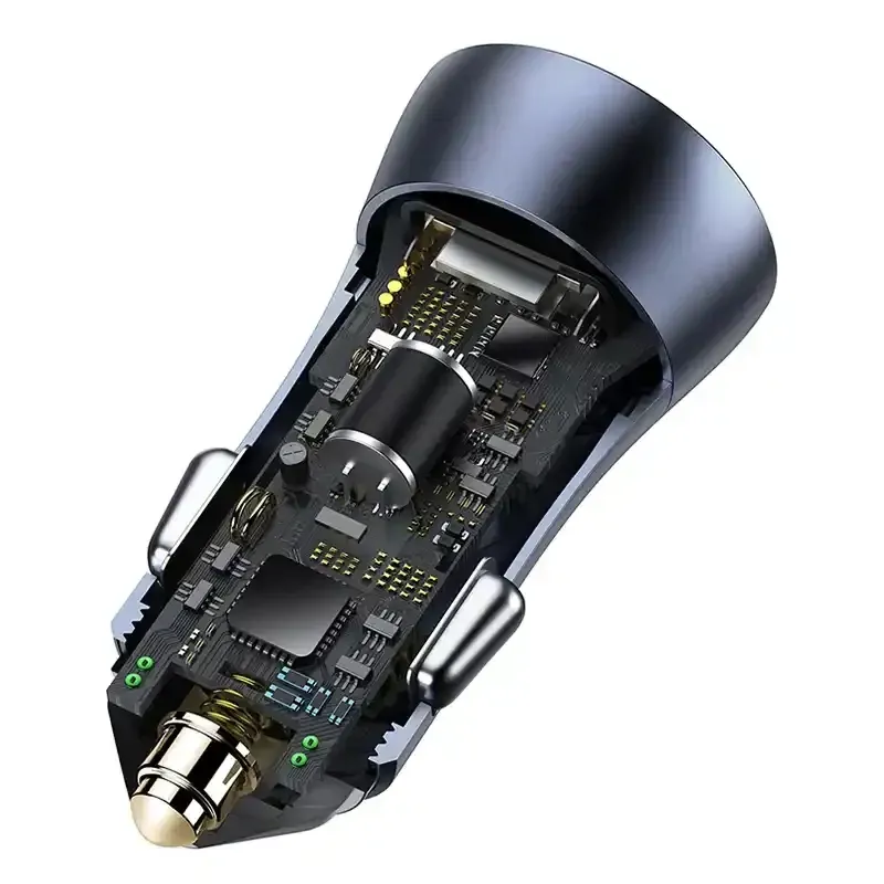 Ładowarka samochodowa Baseus Golden Contactor Pro, USB + USB-C, QC4.0+, PD, SCP, 40W (szara) + kabel USB-C do iP 1m (czarny)