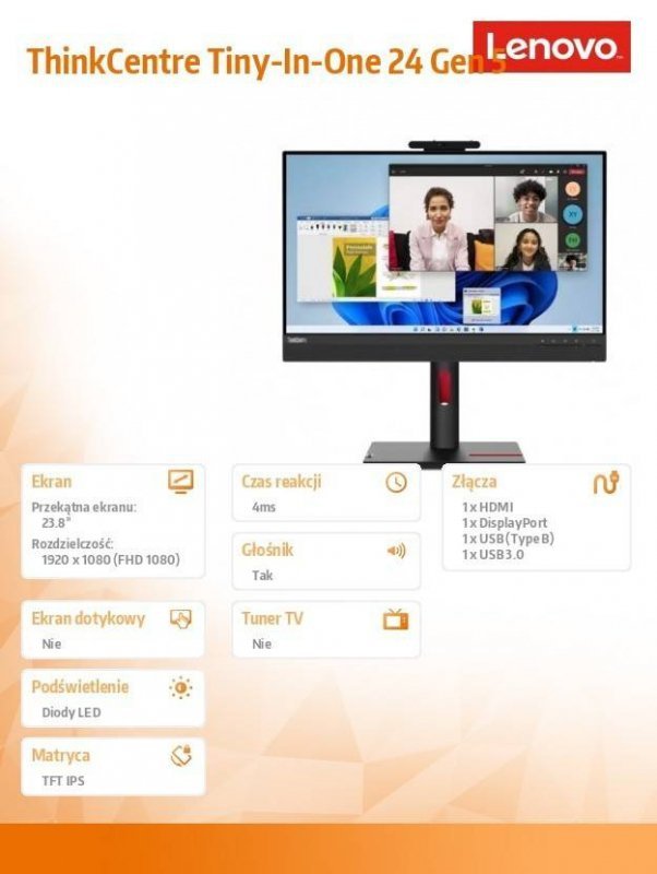 LENOVO MONITOR 23.8 THINKCENTRE TINY-IN-ONE 24 GEN 5 WLED WITH WEBCAM 12NAGAT1EU