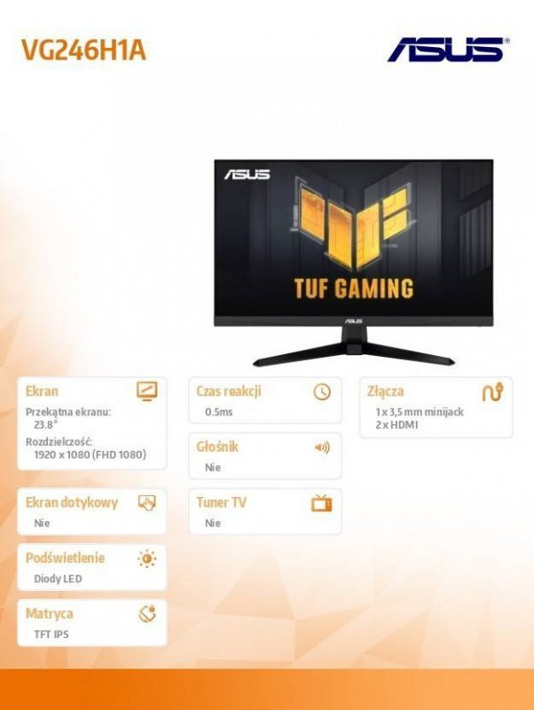 ASUS MONITOR 24 CALE VG246H1A IPS BK/0.5MS/EU/HDMI/100HZ