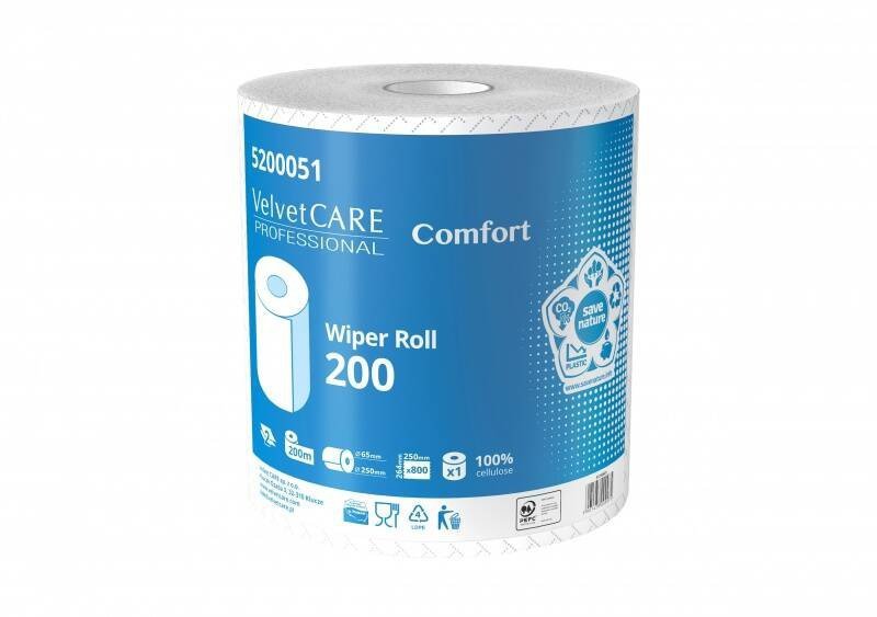CZYŚCIWO PRZEMYSŁOWE DWUWARSTWOWE CELULOZOWE VELVET CARE 200 5200051 BIAŁY 200M 1 SZT.