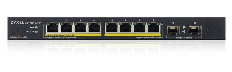 ZYXEL PRZEŁĄCZNIK GS1100-10HP-EU0102F 120W POE 8XGIGABIT 2XFIBER UPLILK SWITCH