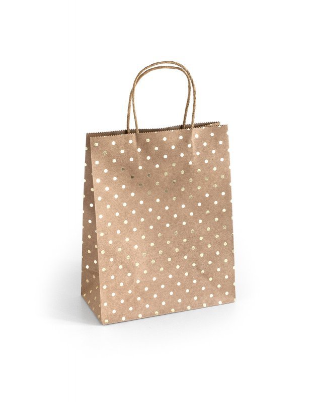 TOREBKA NA PREZENTY 25X10X20CM ARGO 257003 CIEMNOBEŻOWA ZŁOTE KROPKI PAPIER KRAFT 5SZT