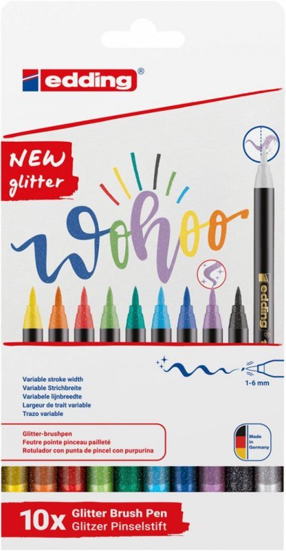 PISAKI Z KOŃCÓWKĄ PĘDZELKOWĄ EDDING 1340 MIX KOLORÓW BROKATOWYCH 1-6 MM 10SZT
