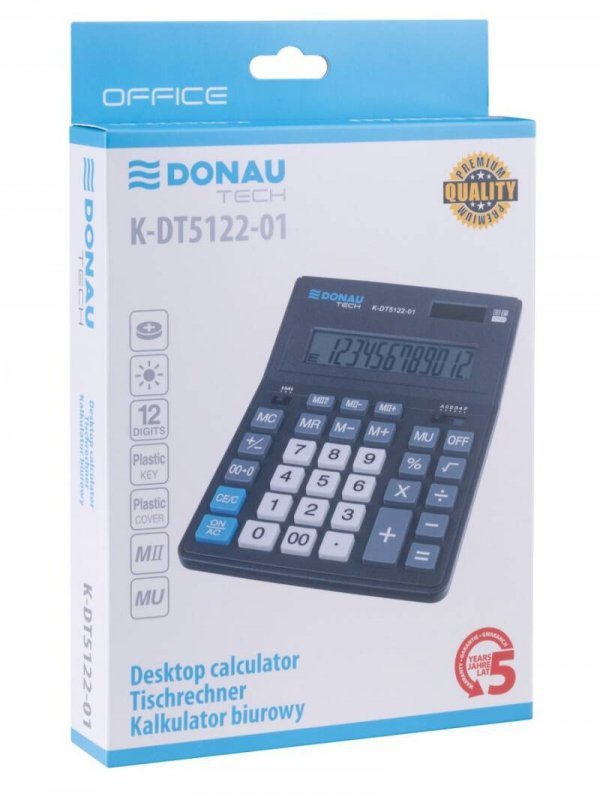 KALKULATOR BIUROWY 201X155X35MM DONAU TECH OFFICE CZARNY SOLARNE+BATERIA