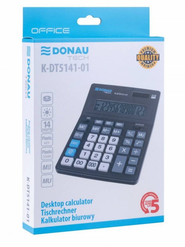 KALKULATOR BIUROWY 201X155X35MM DONAU TECH OFFICE CZARNY SOLARNE+BATERIA
